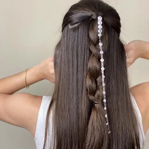 Elegante Cadena de Pelo con Borla Larga de Aleación de Strass Clip de Pelo de Pico de Pato Minimalista para Mujer Joyería de Boda