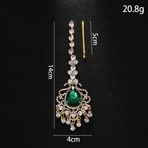 Vintage Indischen Stil Maang Tikka Zirkonia Stirn Haarkette Für Braut Hochzeit Party Damen Legierung Wassertropfen Kopfschmuck Schmuck