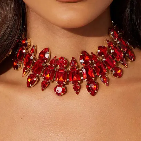 Luxueux Collier Ras du Cou Superposé en Strass en Alliage pour Femmes Pendentif Goutte d'Eau Électroplaqué Accessoires de Robe Bijoux de Fête de Banquet
