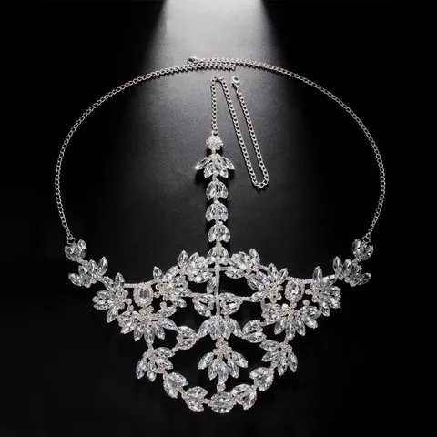Exaggerated Luxury Rhinestone Face Mask Shiny Full Face Chain Mask Hollow Out Crystal Veil Headpiece For Masquerade Music Festival Halloween Party Women Jewelry