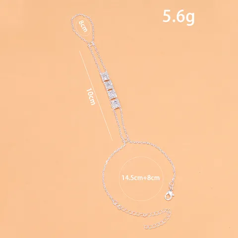 Hand Chain Bracelet Geométrico Cuadrado Strass Anillo Dedo Conectado Cadena Muñeca Boho Cristal Joyería Mano Para Mujer Vacaciones