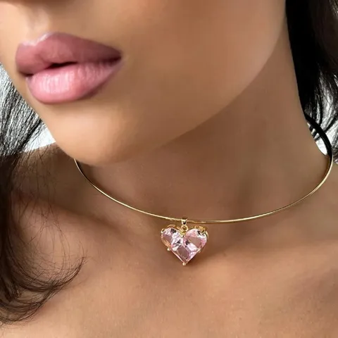 Collana Girocollo Choker Con Ciondolo A Cuore In Rame E Strass Stile Europeo E Americano Elegante Anello Da Collo A Torsione Aperta In Metallo Fermaglio Gioielli Pendente Ornamento Accessorio Regalo Per Donne Festa