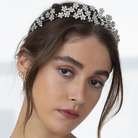 Elegante Diadema de Strass Con Flores de Estilo Coreano Para Mujer Accesorios Para el Cabello de Boda Tocado de Aleación Exquisito Joyería Brillante