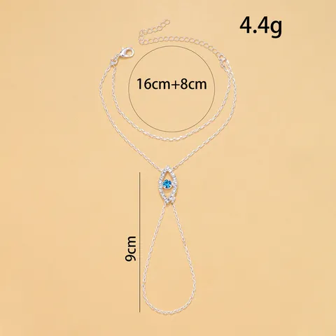 Pulsera de Anillo de Aleación con Mal de Ojo Azul y Strass Estilo Bohemio Cadena de Mano Elegante Joyería de Moda para Mujer