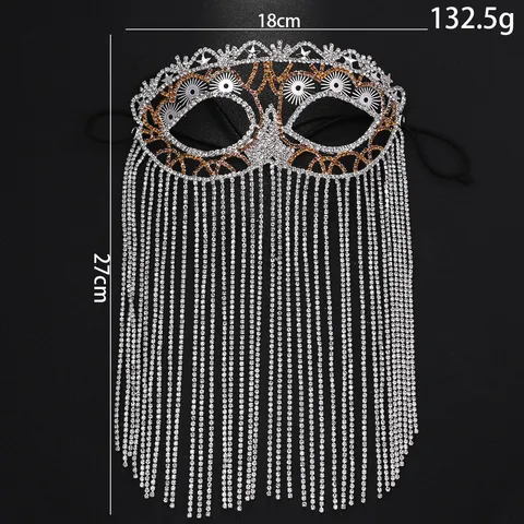 Halloween Tassel Rhinestone Mask For Women Masquerade Hollow Alloy Face Veil Western Holiday Party Prom Accessories Jewelry Gift