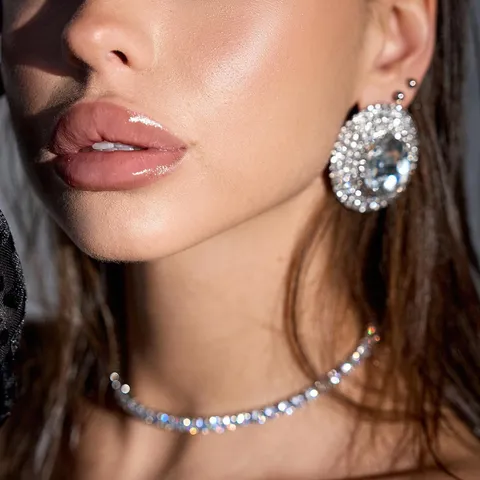 Mode Retro Strass Schmuckset Für Damen Einfache Runde Ohrringe Und Halskette Set Legierung Galvanisiert Schmuckzubehör