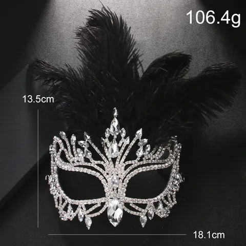 Máscara de Mascarada Lujosa para Carnaval Fiesta Diamantes de Imitación Pluma Máscara Facial Elegante Halloween Baile Máscara Decorativa Joyería
