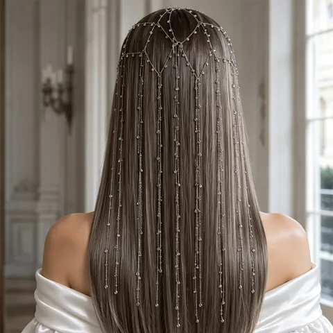 Eleganter Kupferlegierung Strass Fransen Haarreif Für Damen Glänzendes Gold Silber Quaste Kette Haarreif Party Zubehör