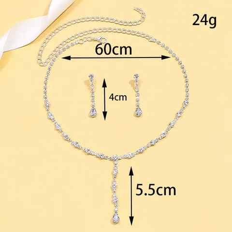 Elegante Juego de Joyas de Aleación con Strass Gota de Agua Collar con Colgante de Borla Gota Pendientes de Botón Juego de Joyas de Boda Nupcial para Mujer