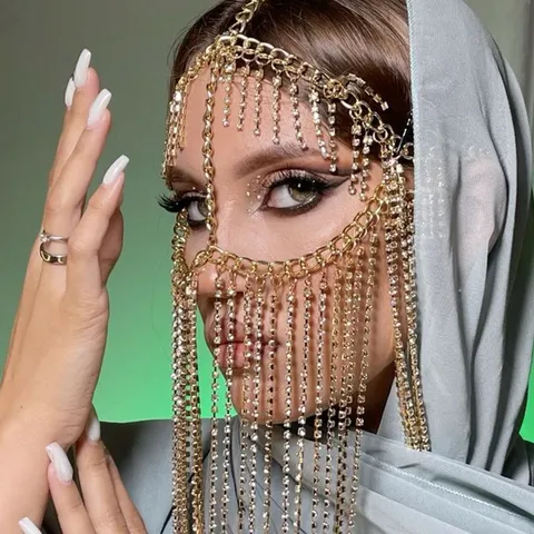 Luxury Long Rhinestone Tassel Face Mask For Women personalized Nightclub Party Stage Performance Face Veil Chain Jewelry Mask