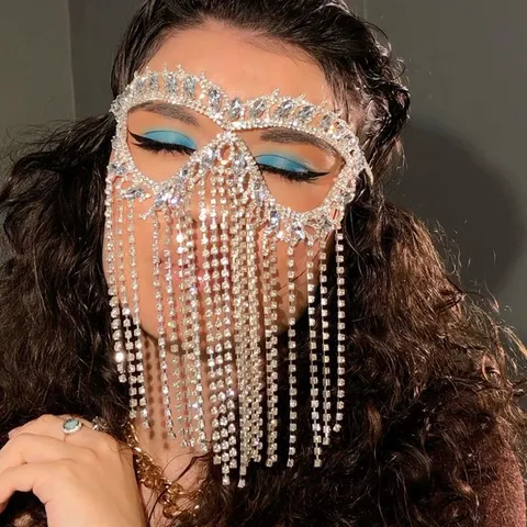 Máscara Borla Diamante Imitación Europa Halloween Baile Mascaras Joyería Facial Lujo Flecos Antifaz Fiesta Para Mujer