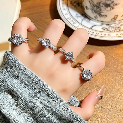 Anillo Abierto de Cobre de Lujo Para Mujer Elegante Ajustable Anillo de Dedo Apilable Joyería de Boda