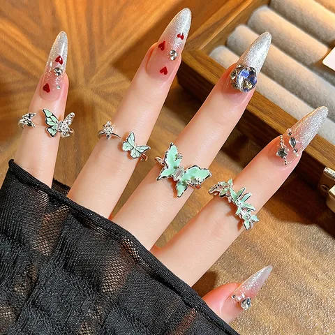 Minzgrüner Emaille Schmetterling Zirkonia Offener Ring Personalisierter Stapelbarer Kupfer Fingerring Für Damen Waldstil Schmuck