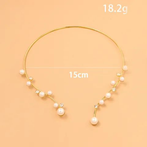 Elegante Gargantilla Abierta de Aleación con Strass y Perlas Artificiales para Boda Novia Collar de Lujo Joyería de Regalo para Mujer