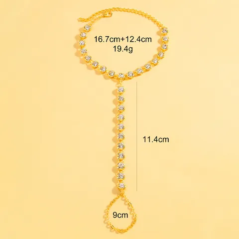 Minimalist Alloy Rhinestone Toe Ring Anklet Geometric Chain Finger Linked Foot Chain Beach Jewelry For Women