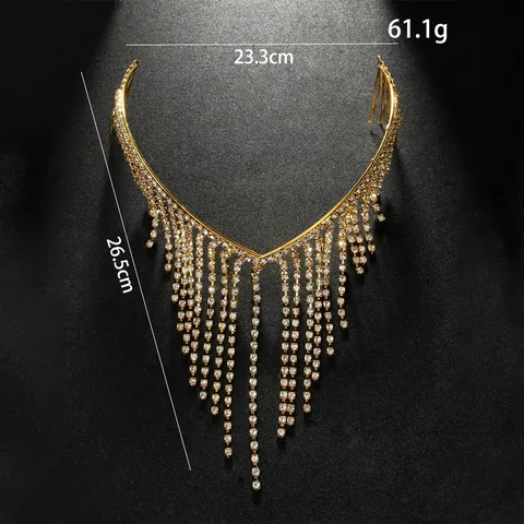 Elegante Diadema De Borla De Strass De Aleación De Cobre Cadena Para El Cabello Trasera Accesorios Para El Cabello Para Boda Fiesta Mujer Joyería