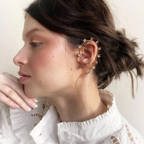 Minimalistischer Strass Ohrbügel Clip Ohne Ohrloch Legierung Galvanisierter Modeschmuck Für Damen Nischendesign Ohrknochenclip