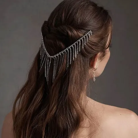 Elegante Diadema De Borla De Strass De Aleación De Cobre Cadena Para El Cabello Trasera Accesorios Para El Cabello Para Boda Fiesta Mujer Joyería