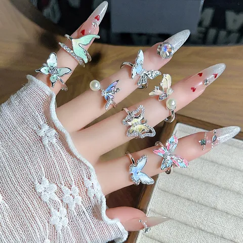 Multicolor Enamel Flower Butterfly Zirconia Open Ring Sweet Light Luxury Copper Adjustable Stackable Ring For Women Jewelry Gift