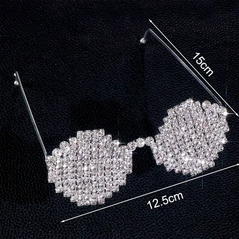 Montura de Gafas Redonda de Strass para Mujer Gafas de Metal Brillantes para Festival de Música y Fiesta Accesorio de Joyería