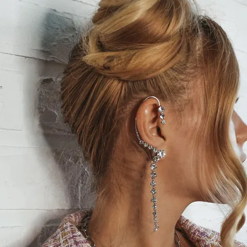 Nischen Design Leichter Luxus Strass Lange Quaste Ohrklemme Für Damen Einzigartige Ohrringe Ohne Ohrlöcher Mode Schmuck Geschenk