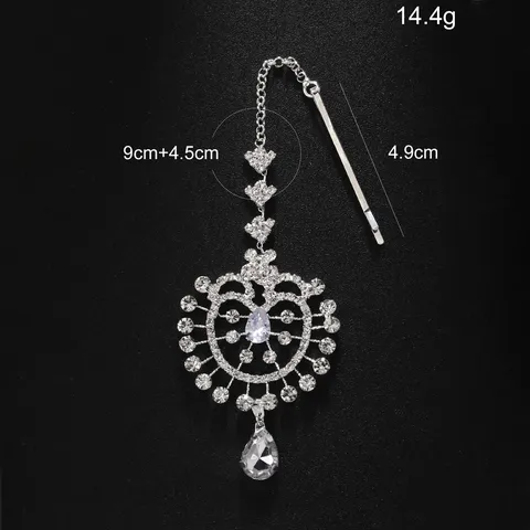 Chaîne de Cheveux Bindi Ethnique Indien Luxe Strass Cuivre Pendentif Goutte d'Eau Coiffe Mariage Fête Bijoux pour Femmes