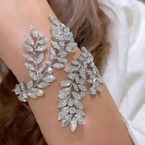 Exquisite Blatt Armreif Für Damen Luxus Strass Eingelegt Zirkonia Armband Für Braut Hochzeit Party Geschenk Mode Schmuck Zubehör