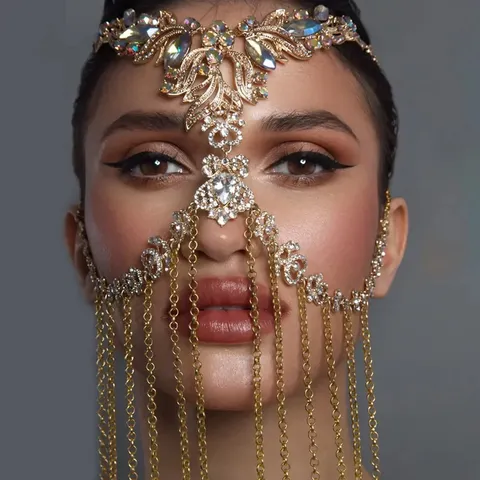 Rhinestone Tassel Mask For Women Fashion Masquerade Party Accessories Halloween Gold Silver Fringe Face Jewelry