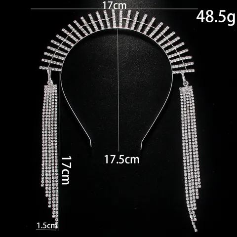 Long Tassel Fringe Rhinestone Headband Elegant Goddess Halo Hairband For Women Party Wedding Luxury Copper Hair Accessories
