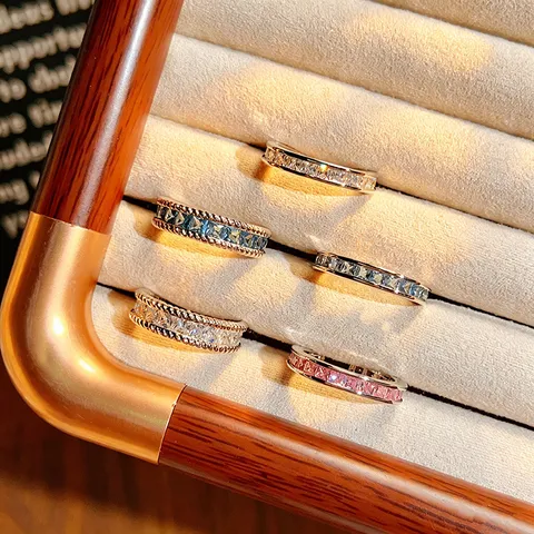 Luxe Koperen Zirconia Verstelbare Open Ring Vierkante Slijpvorm Rijdiamant Vingerring Minimalistische Sieraden voor Vrouwen