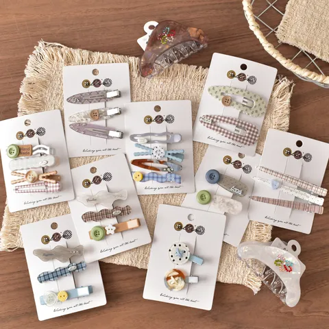 Set di Fermagli per Capelli a Bottone Sweet Autumn Nomad Graziosi Fermagli a Quadri a Pois Floreali per Ragazze Donna Accessorio