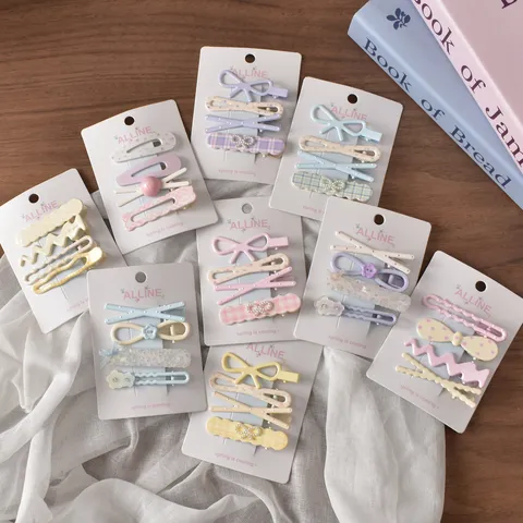 Sweet Metal Acrylic Floral Bowknot Hair Clips Set Colorful Plaid Polka Dot BB Clips Hairpins Headwear For Women Girls