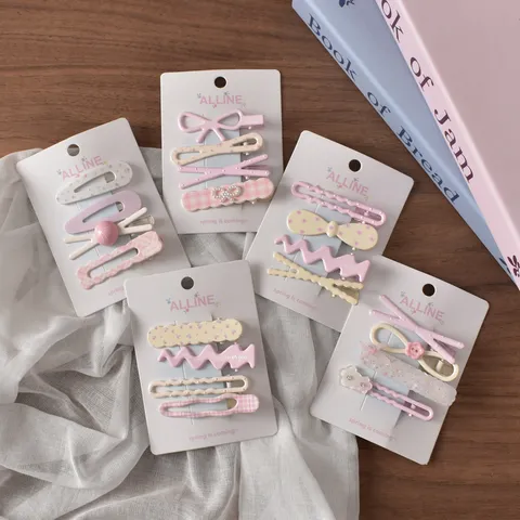 Sweet Metal Acrylic Floral Bowknot Hair Clips Set Colorful Plaid Polka Dot BB Clips Hairpins Headwear For Women Girls