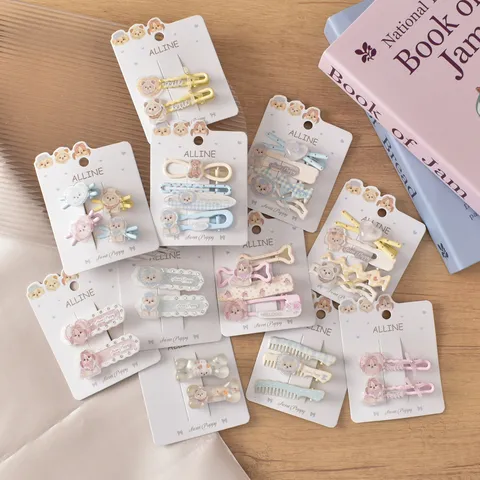 Mignonnes Pinces à Cheveux en Acrylique Chiot de Dessin Animé Forme de Cœur et Nœud Pinces Bec de Cane pour Fille Accessoires de Coiffure