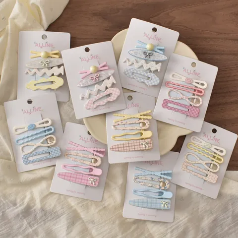 Süß Metall Acryl Blumen Schleife Haarklammern Für Damen Mädchen Dopamin Niedlich Kariert Pony Seiten鸭嘴夹 Haarschmuck