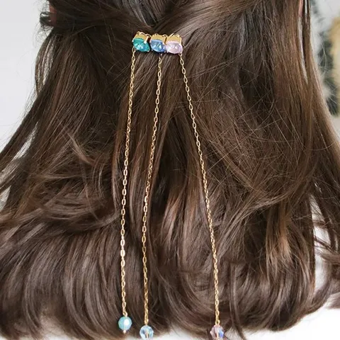 Pince à Cheveux Strass Mode Occidentale Pendentif Gland Longue Chaîne Coiffure Femme Or Argent Électroplaqué Épingle à Cheveux