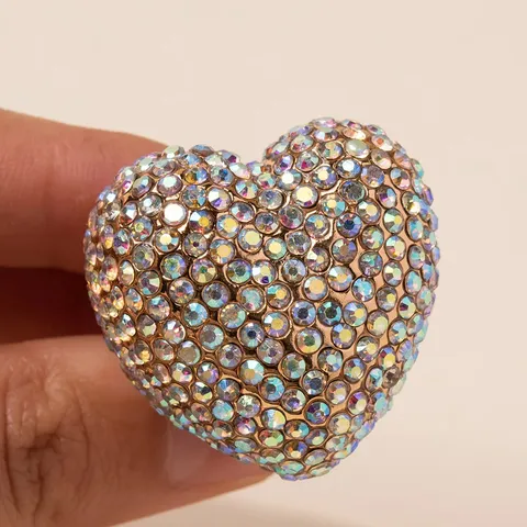 Bague Ouverte en Forme de Cœur de Luxe avec Strass pour Femmes Cristal AB Coloré Plaqué Or Argent Bague Ajustable Bijoux de Mode