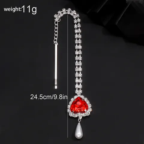 Exotisch Kupfer Strass Herz Stirnband Kopfschmuck Vintage Haarnadel Haarkette Für Damen Rot Edelstein Künstliche Perle Quaste Haarschmuck