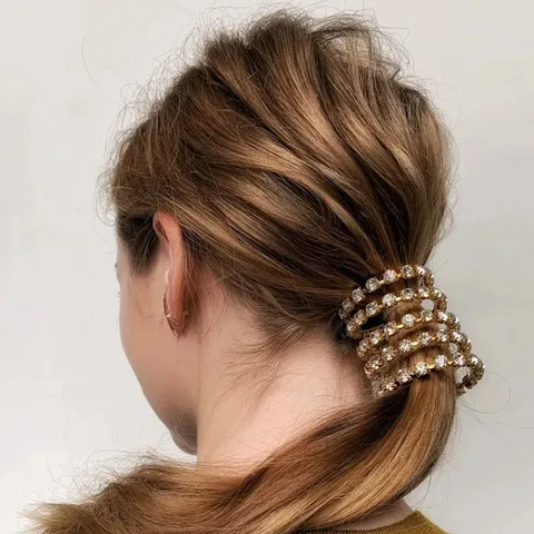 Manchette de Cheveux Spirale en Cuivre Strass Tendance Porte Queue de Cheval Cristal Multicouche Bijoux de Tête Élégants pour Femmes