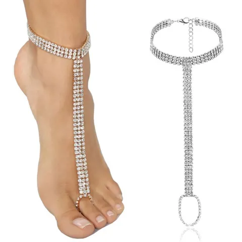 Cavigliera con Anello a Punta in Strass per Donna Placcata Oro Argento Catena da Piedi da Spiaggia Bohemian Sexy Cavigliera Geometrica Multistrato Gioielli Regalo
