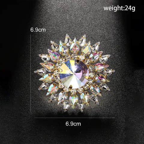 Exagéré Bague Ouverte en Alliage Strass Colorés Vintage Tournesol Géométrique Statement Bague de Doigt pour Femme Banquet Fête Scène Accessoire