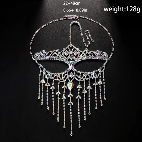 Overstated Rhinestone Tassel Mask For Women Halloween Party Masquerade Long Chain Semi Face Mask Party Accessories Jewelry