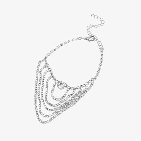 Bracciale da Braccio Multistrato con Strass Minimalista Boemo Catena per Braccio Superiore con Nappine di Cristallo Lucido per Gioielli da Festa in Spiaggia da Donna