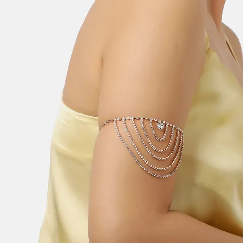 Bracciale da Braccio Multistrato con Strass Minimalista Boemo Catena per Braccio Superiore con Nappine di Cristallo Lucido per Gioielli da Festa in Spiaggia da Donna