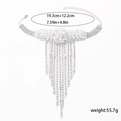 Catena da Braccio con Nappe Lunghe in Strass Floreale da Sposa Europea e Americana Bracciale da Braccio Superiore Placcato Oro Argento
