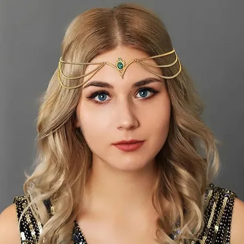 Böhmische Stirnkette Haarschmuck Für Damen Exotisch Retro Grüner Edelstein Kopfschmuck Gold Silber Strass Haarkette
