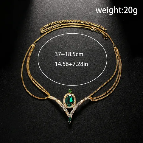 Böhmische Stirnkette Haarschmuck Für Damen Exotisch Retro Grüner Edelstein Kopfschmuck Gold Silber Strass Haarkette