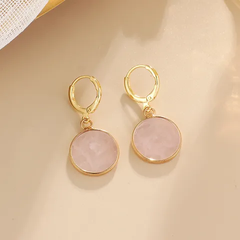Orecchini a Scatto in Pietra Naturale Vintage per Donna Francese Minimalista Tondo Placcato Oro Orecchini Pendenti Gioielli