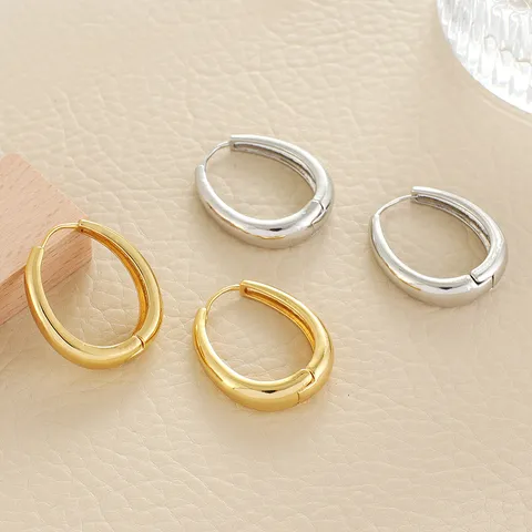 French Minimalist Copper Hoop Earrings For Women Geometric Round Oval Thick Chunky Huggie Hoop Earrings Jewelry Gift