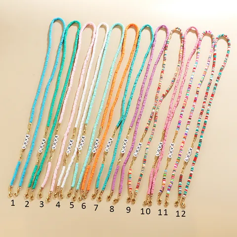 Bohemian Colorful Polymer Clay Heishi Disc Bead Necklace LOVE Letter Multifunctional Eyeglass Chain Face Mask Lanyard Jewelry